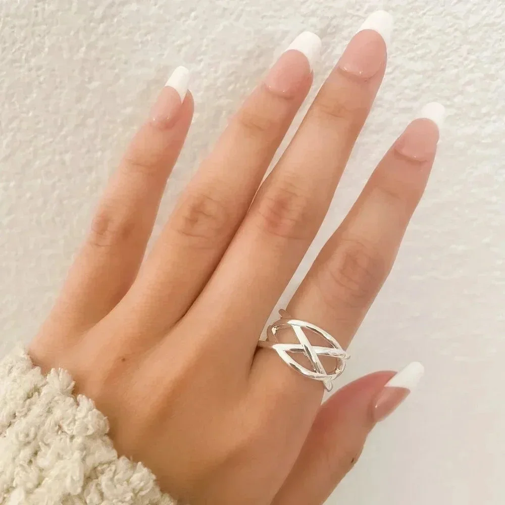 925 Sterling Silver Chunky Ring Criss Cross Ring Band Minimalist Ring Band